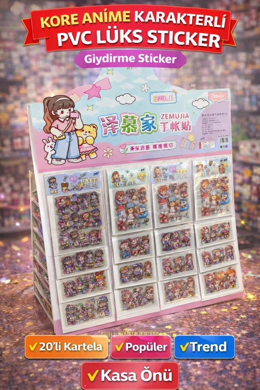 KORE ANİME PVC STİCKER GİYDİRME / 20Lİ KARTELA